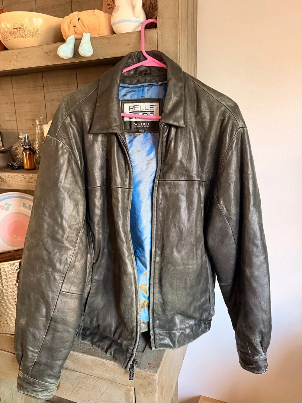 Wilson’s Leather Pelle Studio Black Leather Jacket with Blue Lining